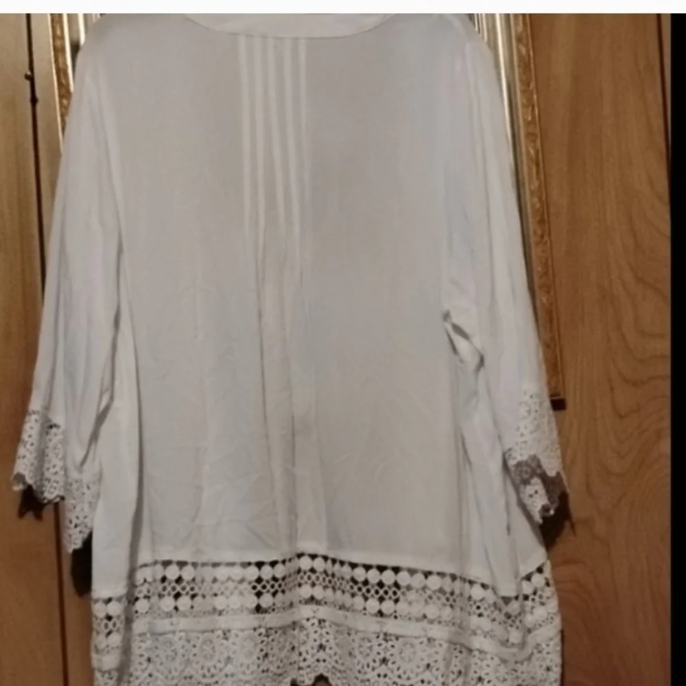 Notations White Crochet Trim Open Front Jacket - Picture 4 of 6